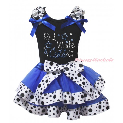 Black Baby Pettitop Milk Cow Ruffles Royal Blue Bows & Rhinestone Red White Cute Print & Royal Blue White Black Dots Trimmed Newborn Pettiskirt NG1997