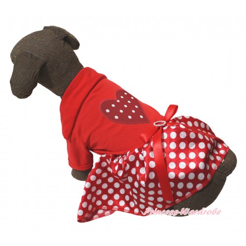 Red Short Sleeves Tee Shirt Minnie Dots Skirt & Red White Polka Dots Heart Print & Red Rhinestone Bow Pet Dress DC279