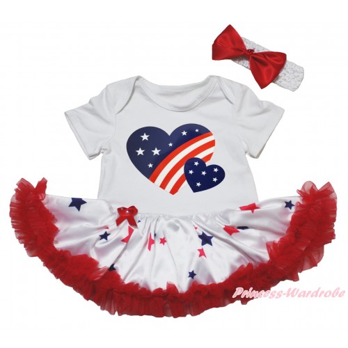 American's Birthday White Baby Bodysuit Jumpsuit Red Blue Star Pettiskirt & Patriotic American Heart Painting JS5068