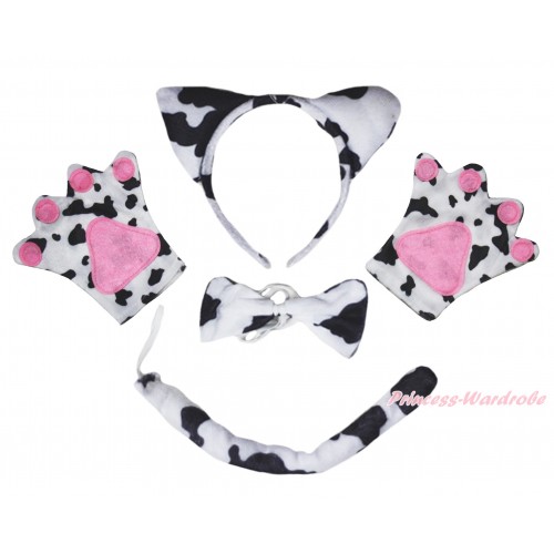 Milk Cow 4 Piece Set in Ear Headband, Tie, Tail , Paw PC090