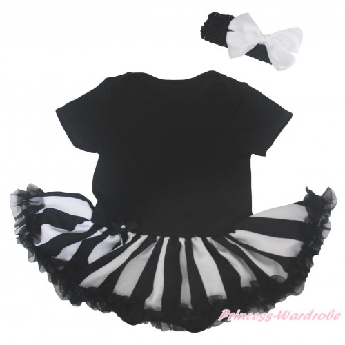 Black Baby Bodysuit Black White Striped Pettiskirt JS5164