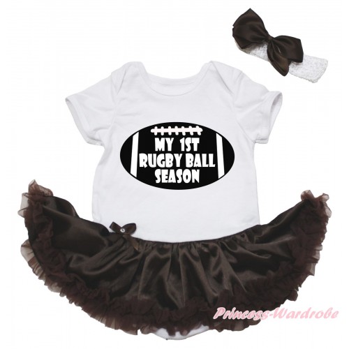 White Baby Bodysuit Brown Pettiskirt & My 1st Rugby Ball Season Painting JS5173