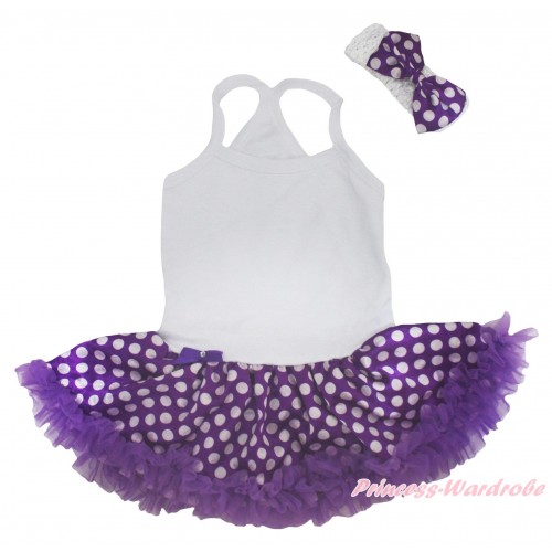 White Baby Halter Jumpsuit & Purple White Dots Pettiskirt JS5178