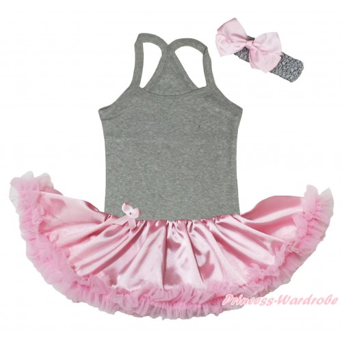 Grey Baby Halter Jumpsuit & Light Pink Pettiskirt JS5183