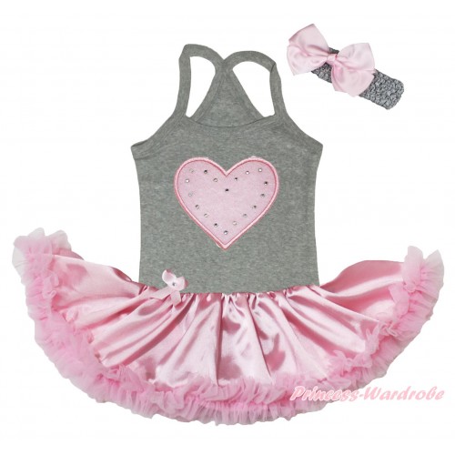Valentine's Day Grey Baby Halter Jumpsuit & Light Pink Heart Print & Pettiskirt JS5185