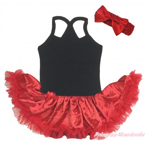 Black Baby Halter Jumpsuit & Red Pettiskirt JS5198