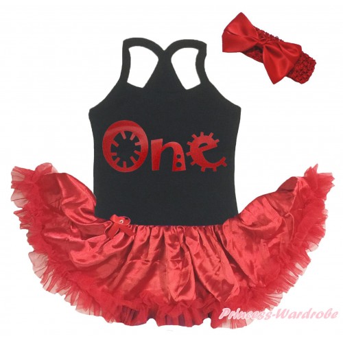 Black Baby Halter Jumpsuit & Red One Painting & Red Pettiskirt JS5199
