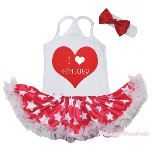 American's Birthday White Baby Halter Jumpsuit & I Love 4th July Painting & Red Patriotic American Star Pettiskirt JS5221