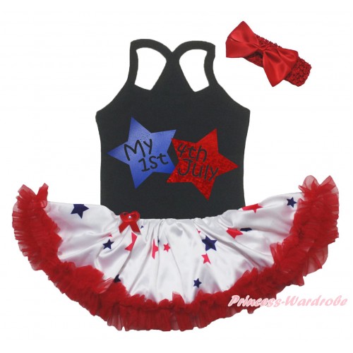 American's Birthday Black Baby Halter Jumpsuit & My 1st American 4th July Twin Star Painting & Red Blue Star Pettiskirt JS5227
