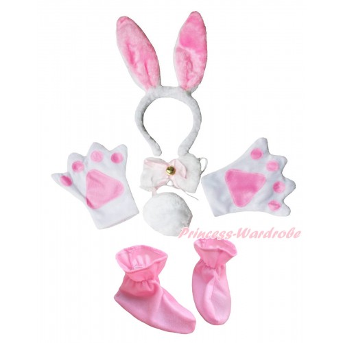 Easter Rabbit 4 Piece Set in Headband, Tie, Tail , Paw & Shoes PC130