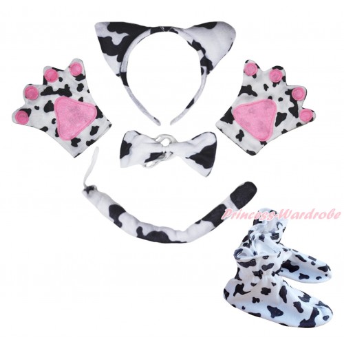 Milk Cow 4 Piece Set in Headband, Tie, Tail , Paw & Shoes PC131