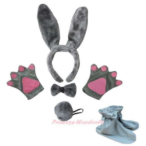 Rabbit 4 Piece Set in Headband, Tie, Tail , Paw & Shoes PC132