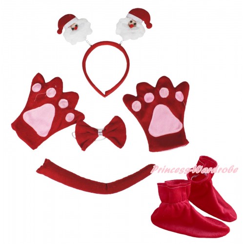 Xmas Santa Claus 4 Piece Set in Ear Headband, Tie, Tail , Paw & Shoes PC138