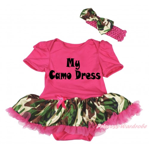 Hot Pink Baby Bodysuit Jumpsuit Hot Pink Camouflage Pettiskirt & My Camo Dress Painting JS5422