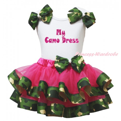 White Tank Top Camouflage Bows & My Camo Dress Painting & Hot Pink Camouflage Trimmed Pettiskirt MG2270