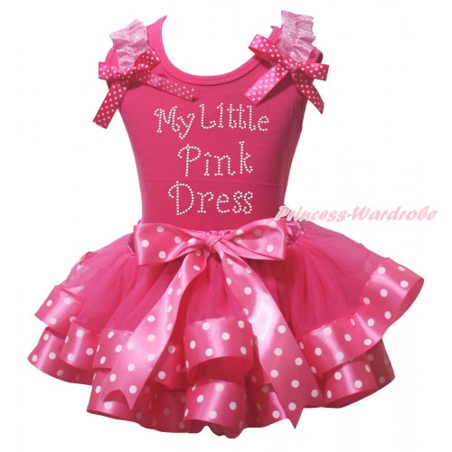 Hot Pink Baby Pettitop Light Pink Ruffles Hot Pink White Dots Bow & Sparkle Rhinestone My Little Pink Dress Print & Hot Pink White Dots Trimmed Baby Pettiskirt NG2122