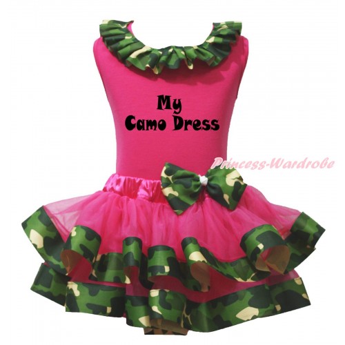 Hot Pink Baby Pettitop Camouflage Lacing & My Camo Dress Painting & Hot Pink Camouflage Trimmed Newborn Pettiskirt NG2134
