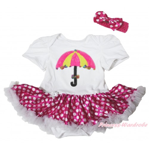 White Baby Bodysuit Hot Pink White Dots Pettiskirt & Umbrella Print JS5114
