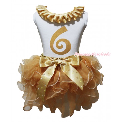 White Pettitop Goldenrod Star Lacing & Gold 6th Birthday Number Painting & Goldenrod Petal Pettiskirt MG2164