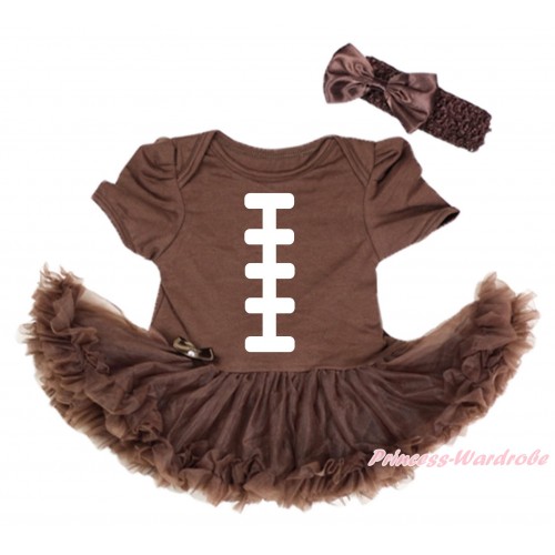 Brown Baby Bodysuit Pettiskirt & White Rugby Ball Painting JS5483