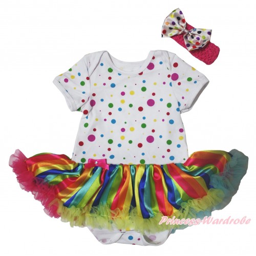 White Rainbow Dots Baby Bodysuit Rainbow Stripe Pettiskirt JS5487