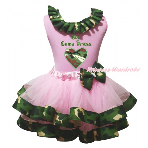 Light Pink Baby Pettitop Camouflage Lacing & Sparkle My Camo Dress Painting & Camouflage Heart Print & Light Pink Camouflage Trimmed Baby Pettiskirt NG2142