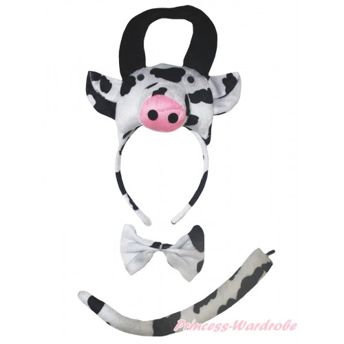Cow 3 Piece Set in Headband, Tie, Tail PC158