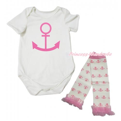 Cream White Baby Jumpsuit & Pink Anchor Painting & Cream White Light Pink Anchor Warmer Set TH730