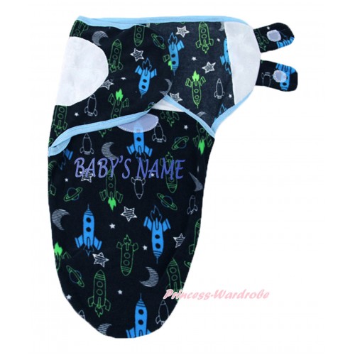 Personalize Custom Blue Universe Baby's Name Swaddling Wrap Blanket BI51