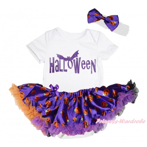 Halloween White Baby Bodysuit Purple Pumpkin Pettiskirt & Halloween Painting JS5668