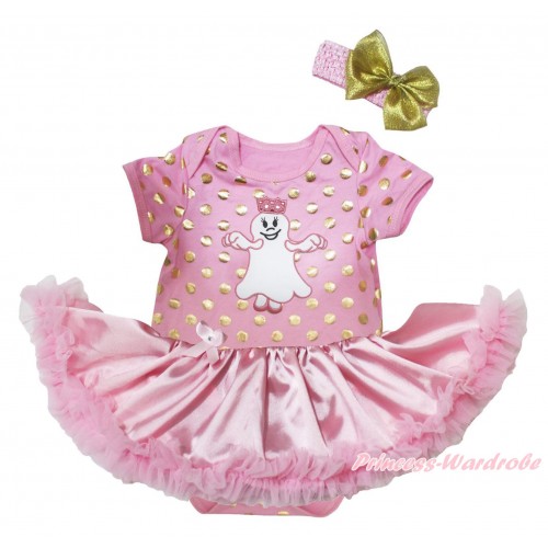 Halloween Light Pink Gold Dots Baby Bodysuit Light Pink Satin Pettiskirt & Princess Ghost Print JS5684