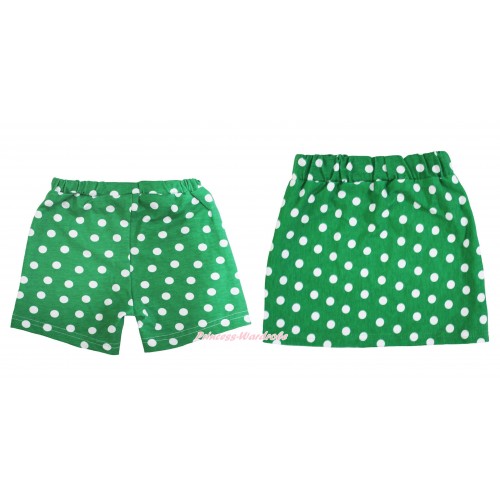 Kelly Green White Dots Cotton Short Panties & Skirt 2 Piece Set PS029