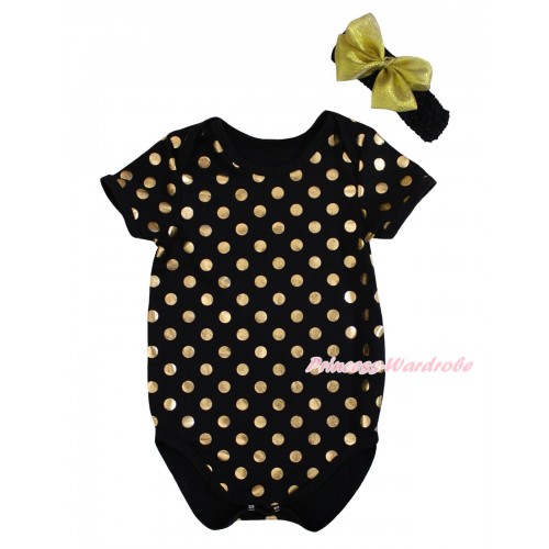 Black Gold Dots Baby Jumpsuit & Headband TH742