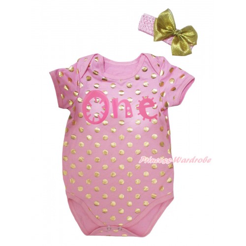 Light Pink Gold Dots Baby Jumpsuit & One Painting & Headband TH749