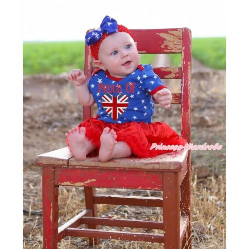 Royal Blue White Star Baby Bodysuit Jumpsuit Red Pettiskirt & PROUD OF British Heart Painting JS5631