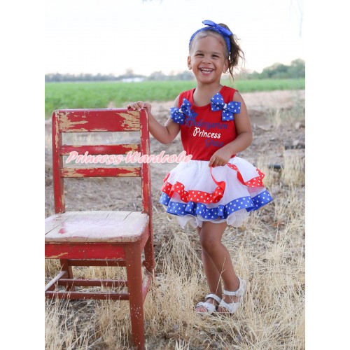 Red Pettitop Royal Blue White Twin Star Bows & Kindergarten Princess Grace Painting & Royal Blue Red White Star Trimmed Pettiskirt MG2339