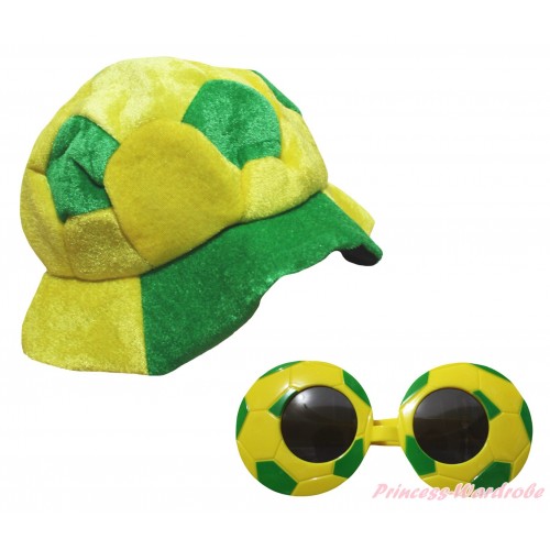 Kelly Green Yellow Football Costume Party Warm Hat & Sun Glasses Accessory Costume Set C449