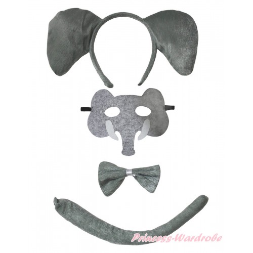 Elephant 3 Piece Set in Headband, Tie, Tail & Face Eyes Mask PC163