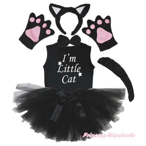 I'm Little Cat Print Black Tank Top & 4 Piece Set & Black Bow Ballet Tutu Costume Set PC176