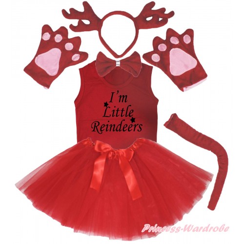 I'm Little Reindeers Print Red Tank Top & 4 Piece Set & Red Bow Ballet Tutu Costume Set PC180