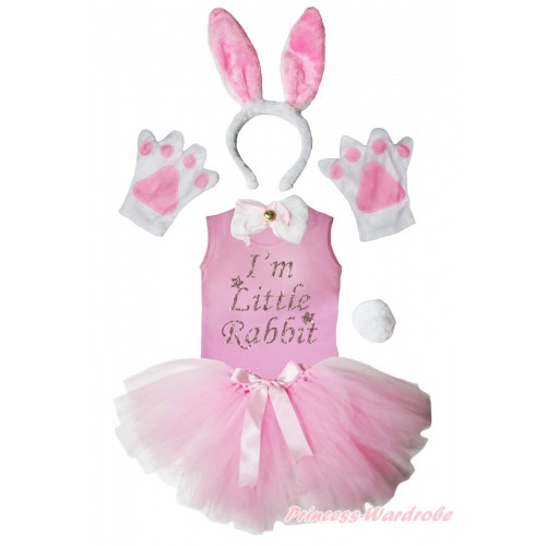 I'm Little Rabbit Print Light Pink Tank Top & 4 Piece Set & Light Pink Bow Ballet Tutu Costume Set PC185