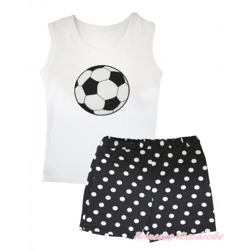 White Tank Top Football Print & Black White Dots Girls Pantie Set MG2502