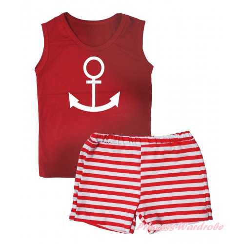 Red Tank Top White Anchor Painting & Red White Striped Girls Pantie Set MG2534