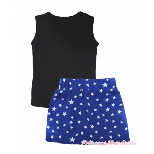 Black Tank Top & Royal Blue White Star Girls Skirt Set MG2543
