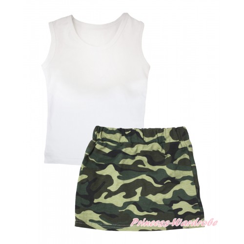White Tank Top & Camouflage Girls Skirt Set MG2558