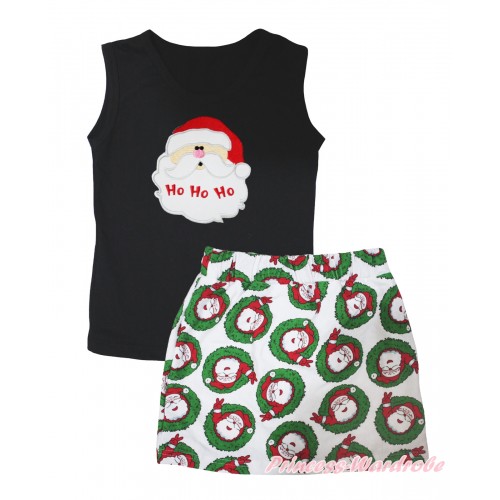Christmas Black Tank Top Santa Claus Print & Xmas Santa Claus Girls Skirt Set MG2594