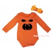 Halloween Orange Baby Jumpsuit & Black Ghost Face Painting & Orange Headband Bow TH774
