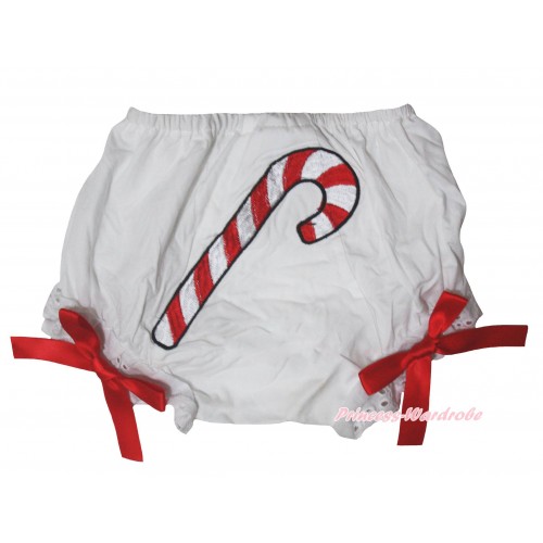 Christmas Stick Print White Panties Bloomers With Red Bow BC206