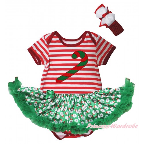 Christmas Red White Striped Baby Bodysuit Kelly Green Santa Claus Pettiskirt & Christmas Stick Print JS5728