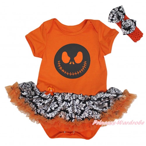 Halloween Orange Baby Bodysuit Orange Damask Pettiskirt & Jack Print JS5749